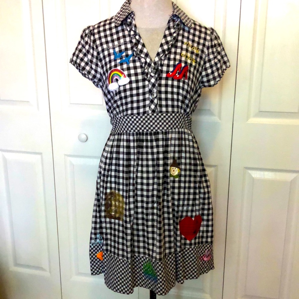 “Wizard of Oz” Hand Placed Embroidery Art Gingham Dress Small